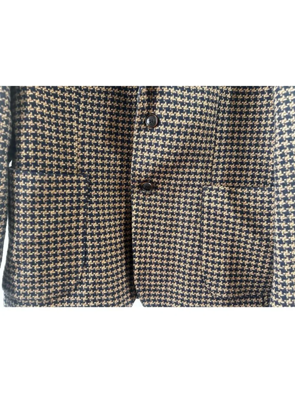 Zara Houndstooth Single Breasted Blazer Mens XL Brown Wool Blend Office Preppy